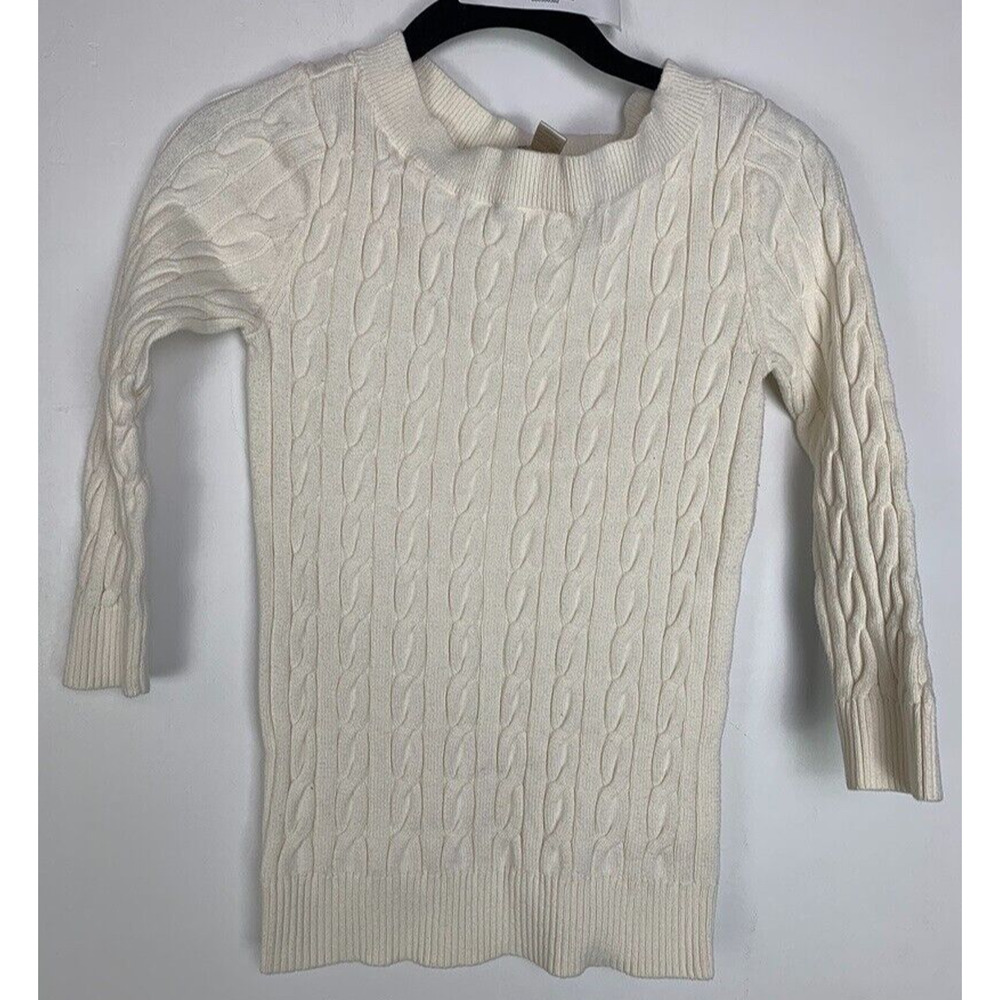 Cable Knit Cream Sweater By Loft - Womens Small Long Sleeve Ribbed Hemline